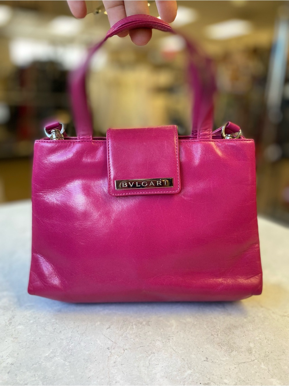 Bulgari Fuchsia Leather Top-Handle Satchel